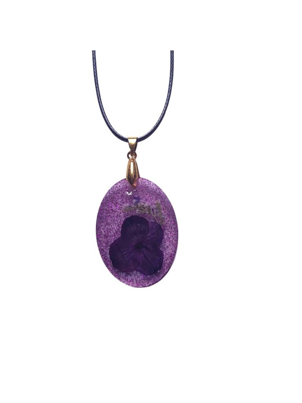 Handmade Purple Flower Glitter Resin Pendant Necklace Adjustable Cord